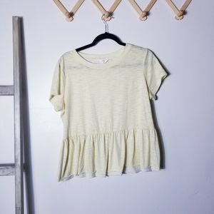 LC LAUREN CONRAD YELLOW AND WHITE SHORT SLEEVE BLOUSE WITH RUFFLE SIZE LARGE